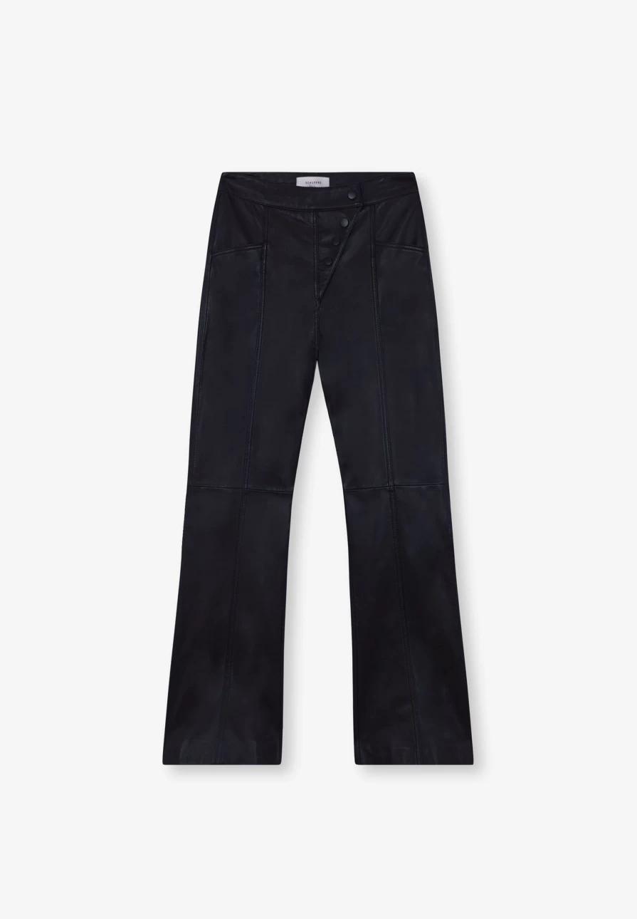 "ScalpersCompany Women's Ankle Flare Leather Pants - Stylish High-Waisted Faux Leather Trousers for Women"