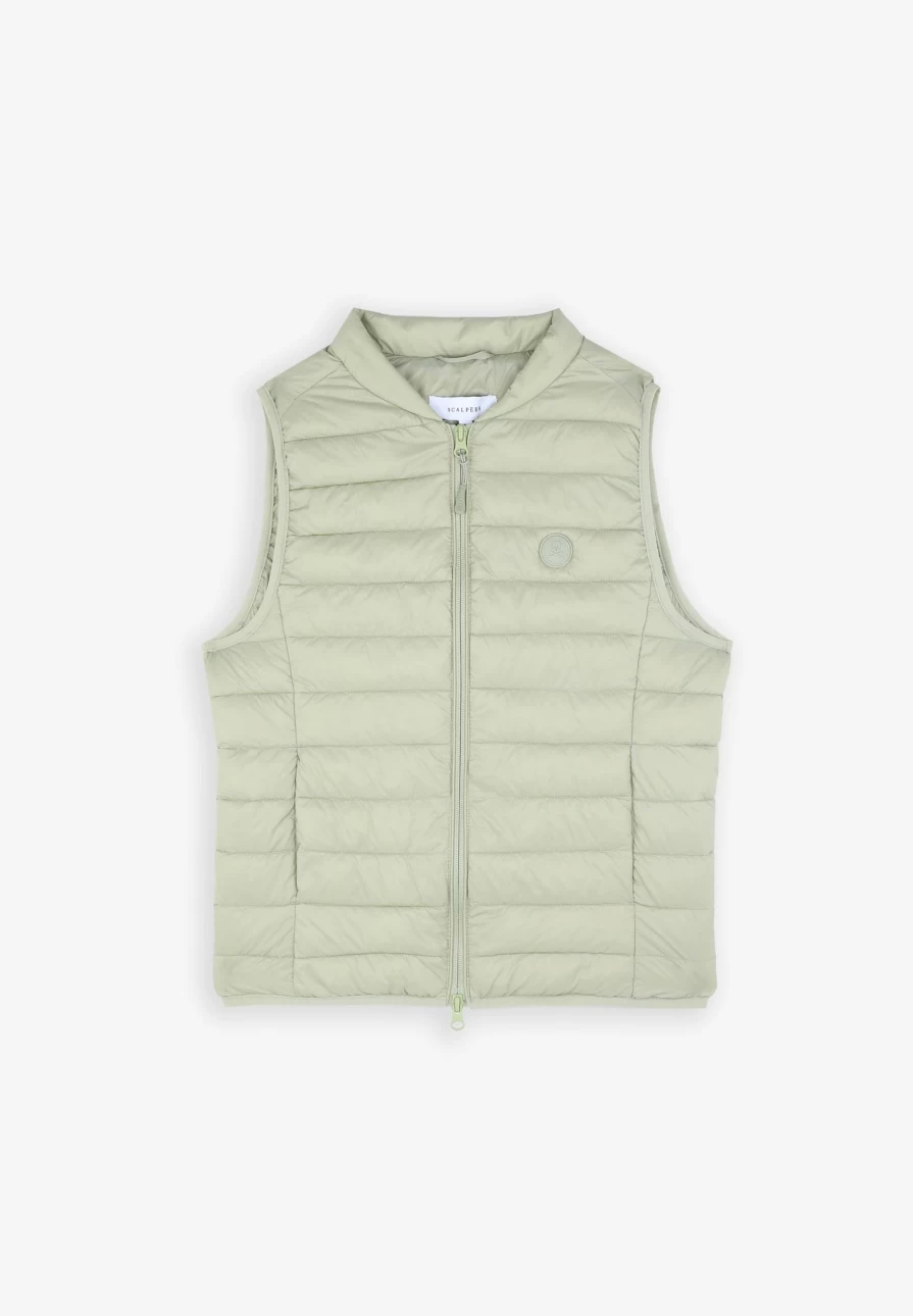 "ScalpersCompany Women's Olive Puffer Vest With Skull Design – Stylish Winter Jacket"