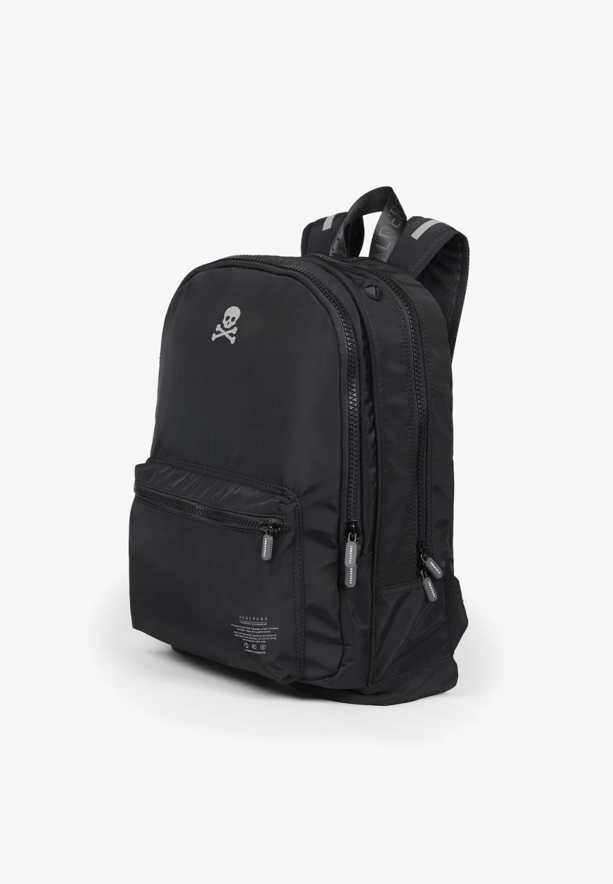 "ScalpersCompany Men's Black Skull Print Basic Backpack - Stylish Gothic Daypack"
