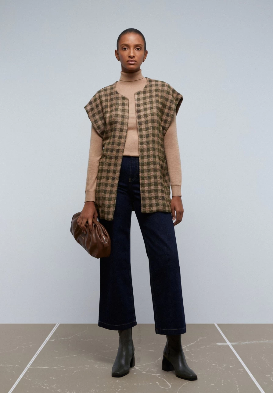 "ScalpersCompany Women's Checkered Vest with Bow Detail Fashion Gilet"