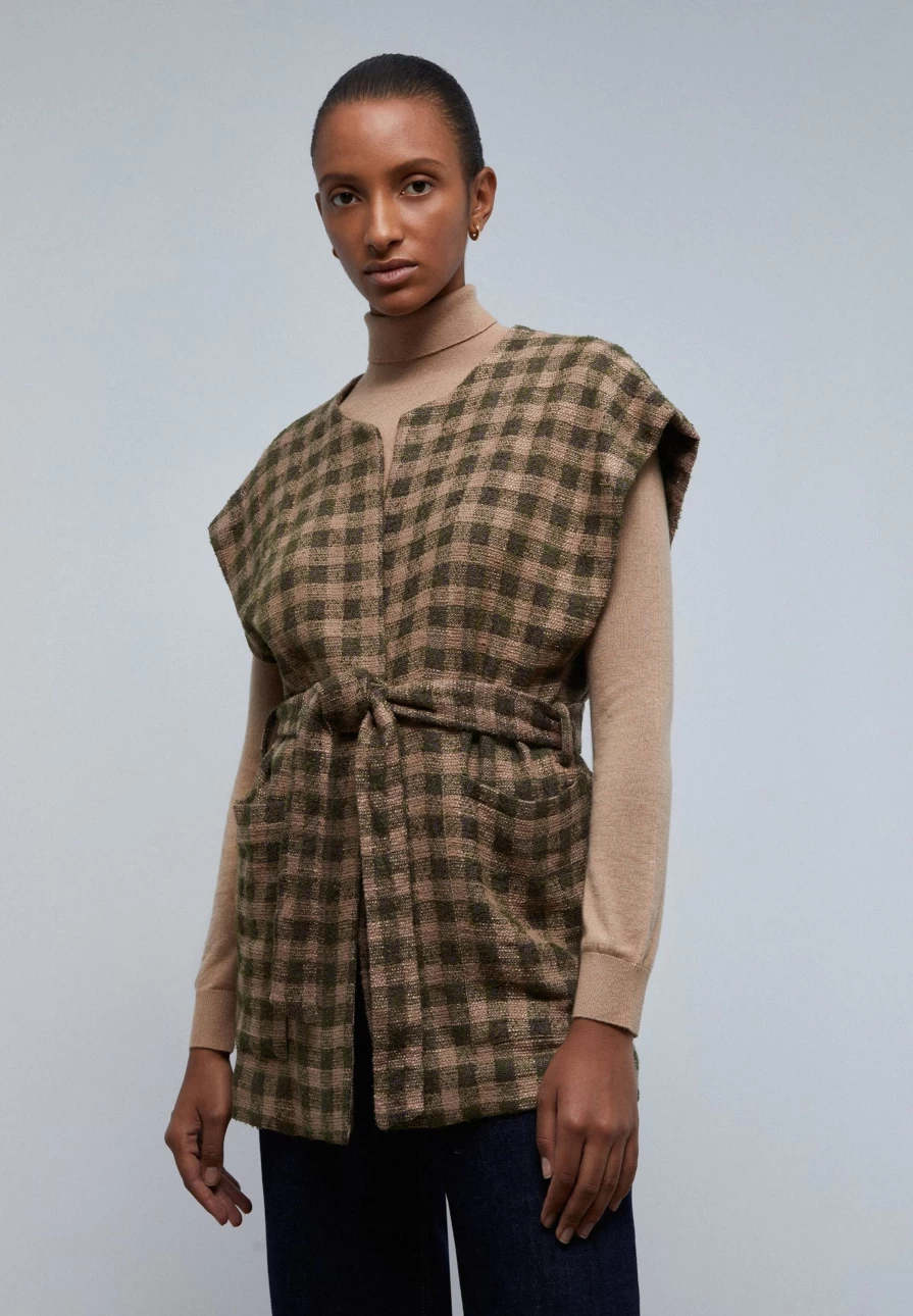 "ScalpersCompany Women's Checkered Vest with Bow Detail Fashion Gilet"