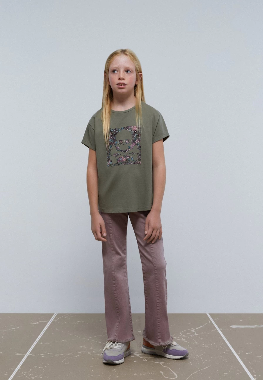 "ScalpersCompany Kids Floral Skull Print T-Shirt - Fun & Edgy Graphic Tee for Children"