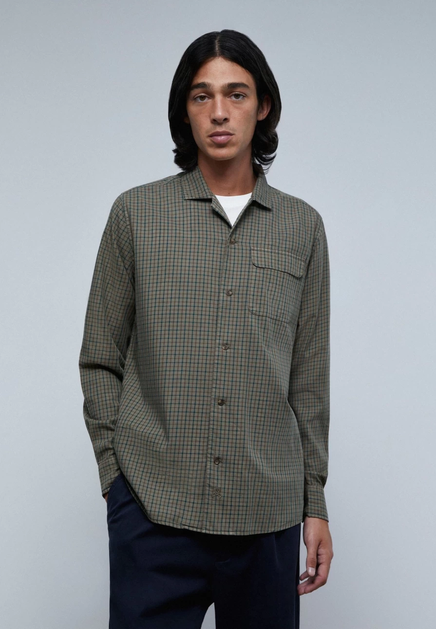 "ScalpersCompany Men's Khaki Check Pyjama Shirt - Comfortable Sleepwear for Men"