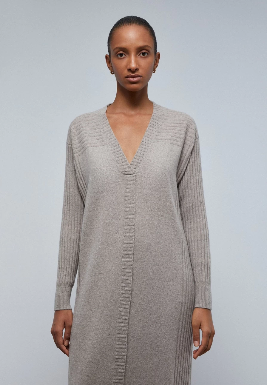 "ScalpersCompany Women's Taupe Ribbed Knit Dress - Elegant & Stylish"