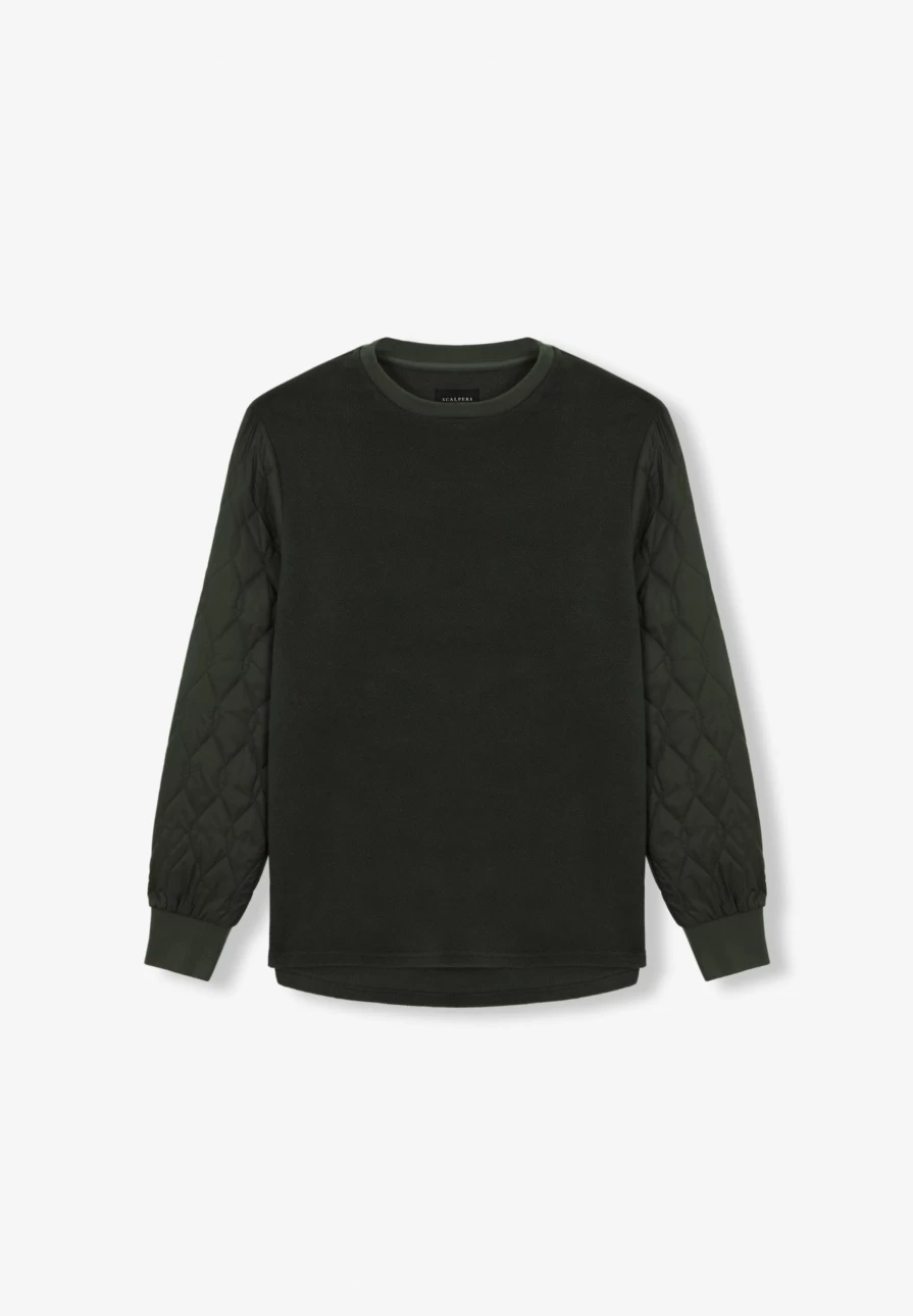 "ScalpersCompany Men's Polo Sweatshirt with Quilted Sleeves - Stylish Cotton Blend Pullover"