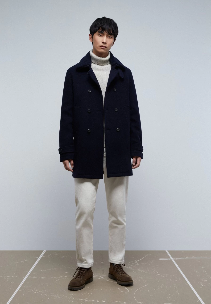 "ScalpersCompany Men's Winter Coat with Removable Shearling Collar – Warm Detachable Faux Fur Jacket"
