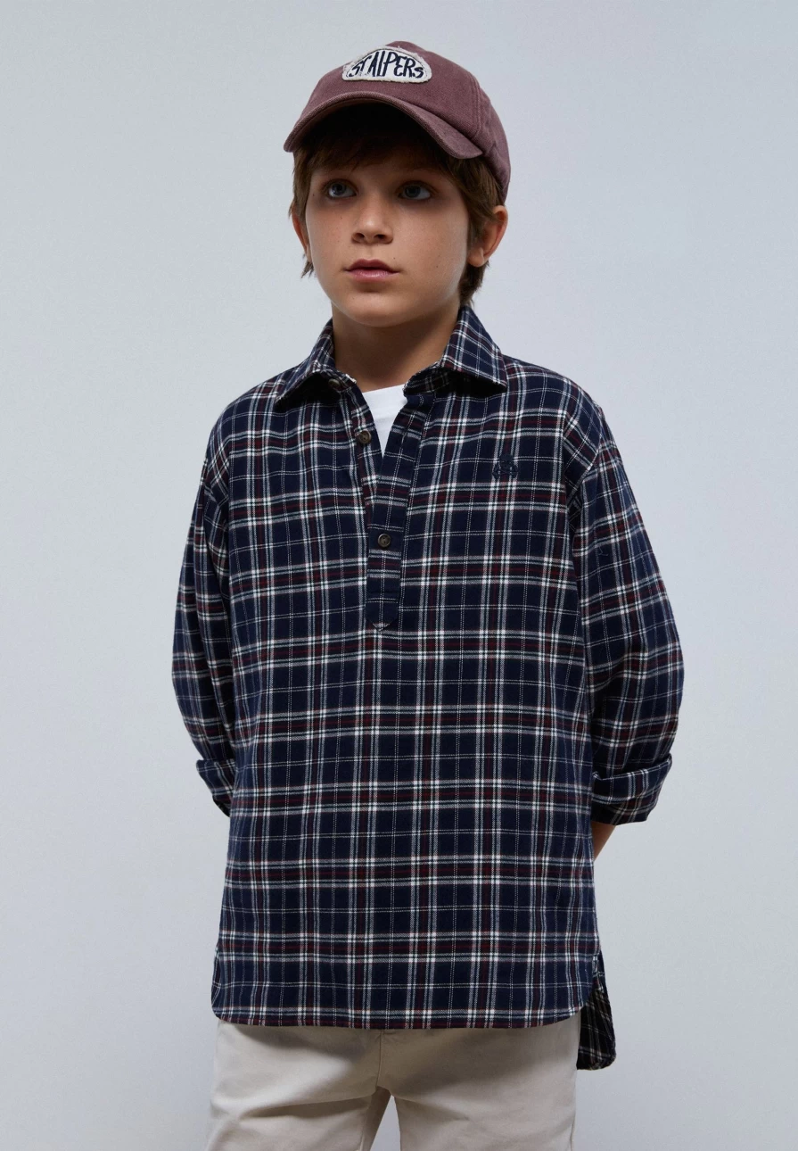 Scalperscompany Kids Navy Check Polo Shirt for Boys and Girls