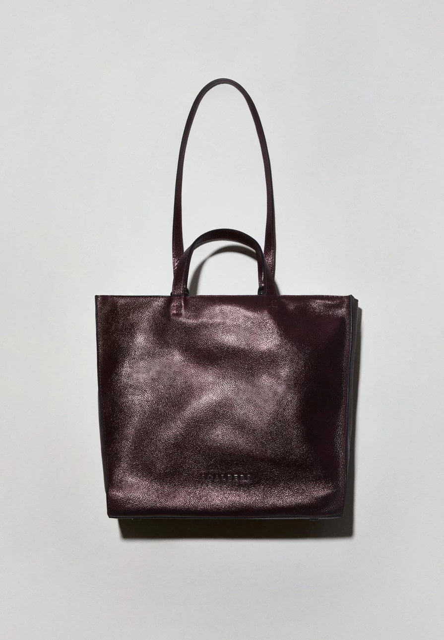 "ScalpersCompany Women's Stylish Leather & Metallic Tote Bag - Fashionable Designer Handbag"