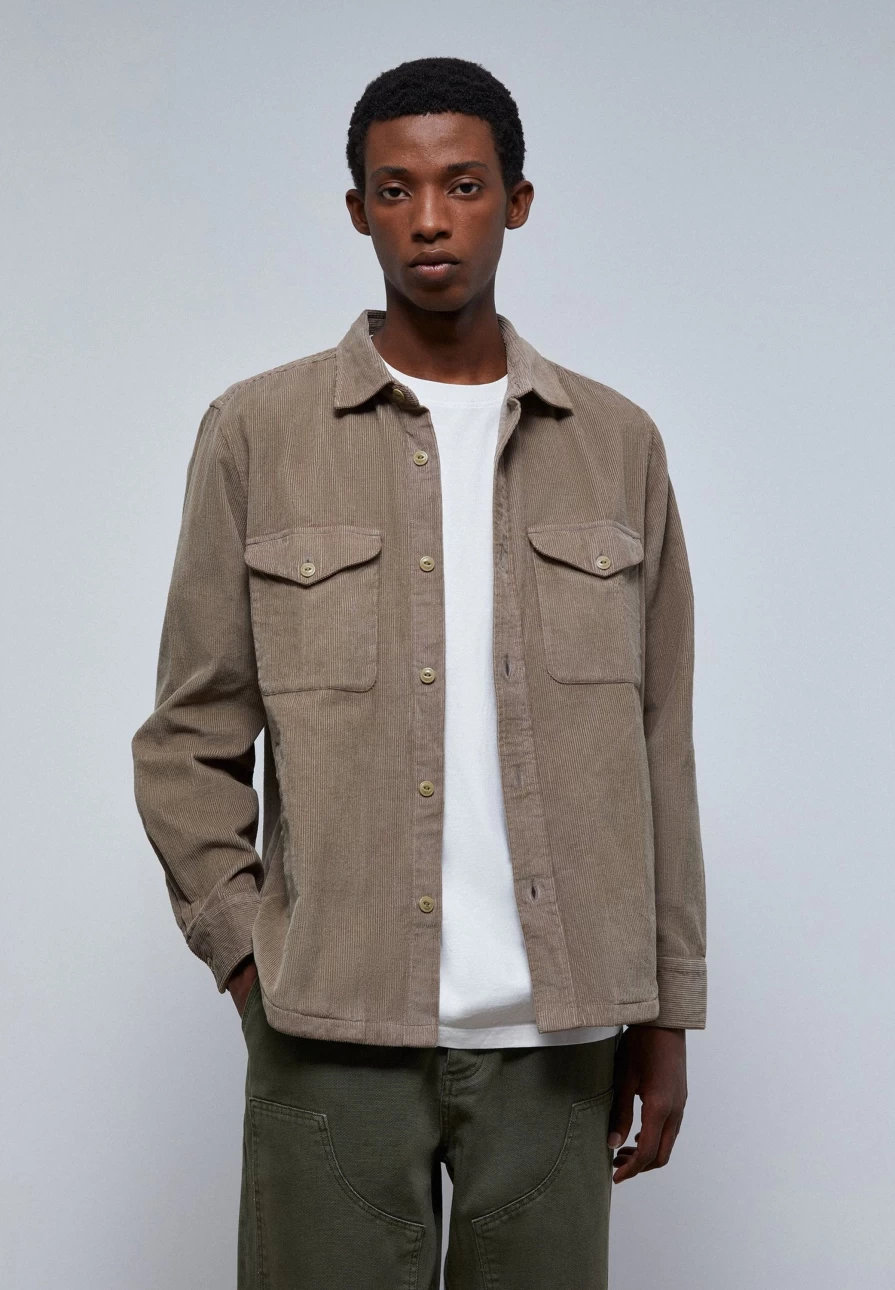 "ScalpersCompany Men's Light Khaki Premium Corduroy Overshirt | Stylish Casual Jacket"