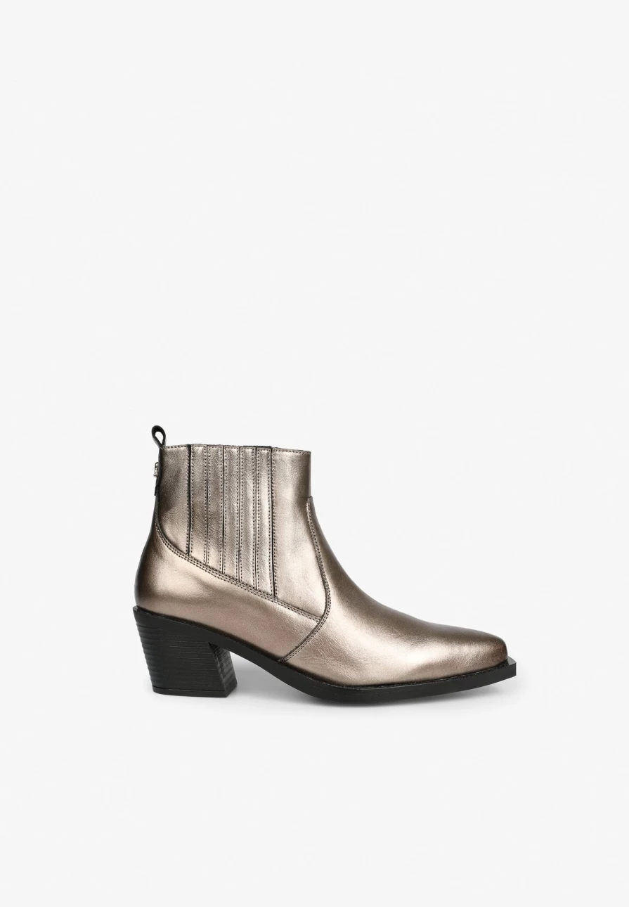 "ScalpersCompany Women's Bronze Metallic Cowboy Ankle Boots – Western Style Fashion Footwear"
