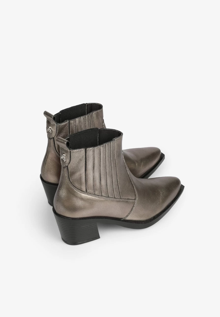 "ScalpersCompany Women's Bronze Metallic Cowboy Ankle Boots – Western Style Fashion Footwear"