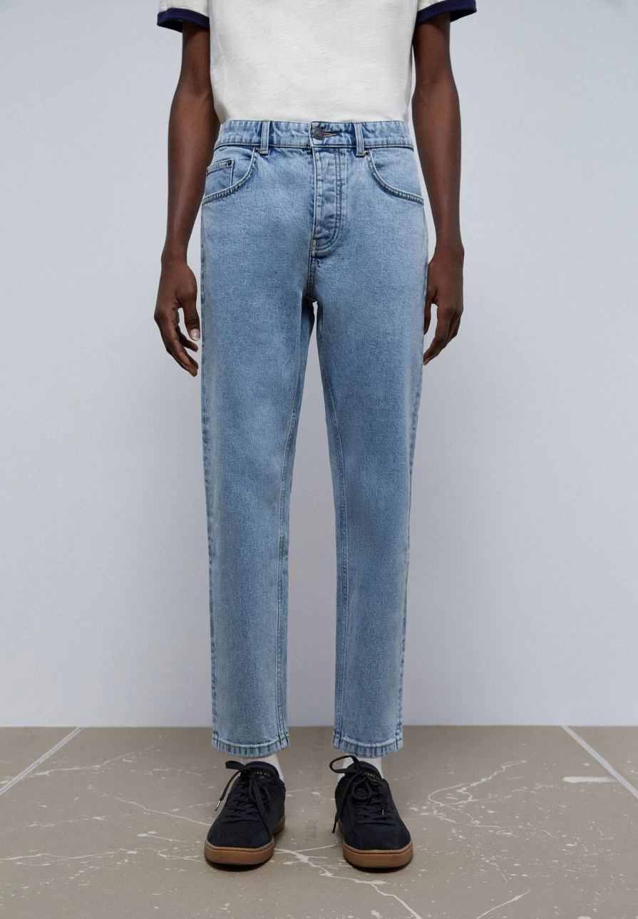 "ScalpersCompany Men's Light Blue Cropped Jeans | Stylish Slim Fit Denim Pants"