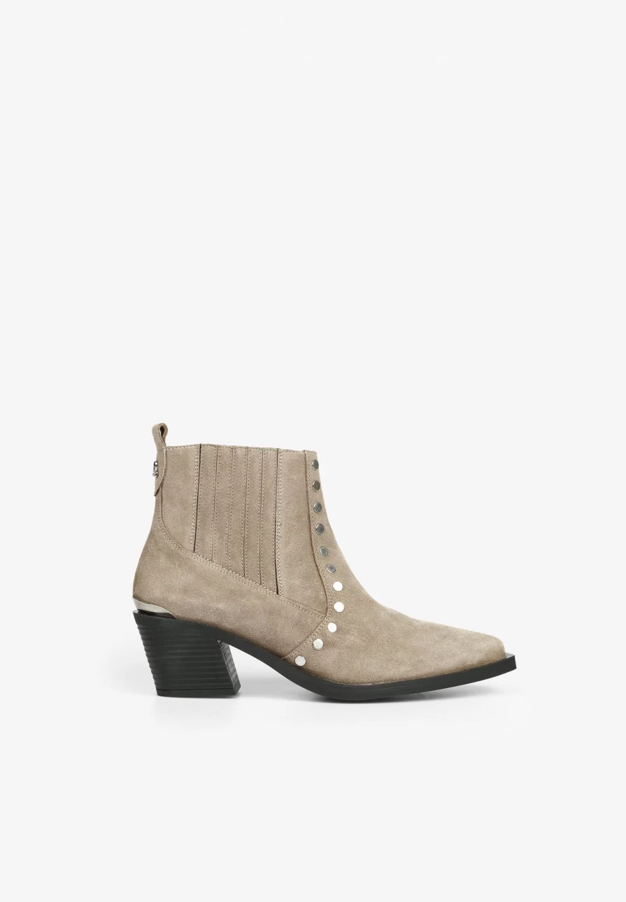 "ScalpersCompany Women's Taupe Cowboy Ankle Boots with Studs - Western Style Footwear"