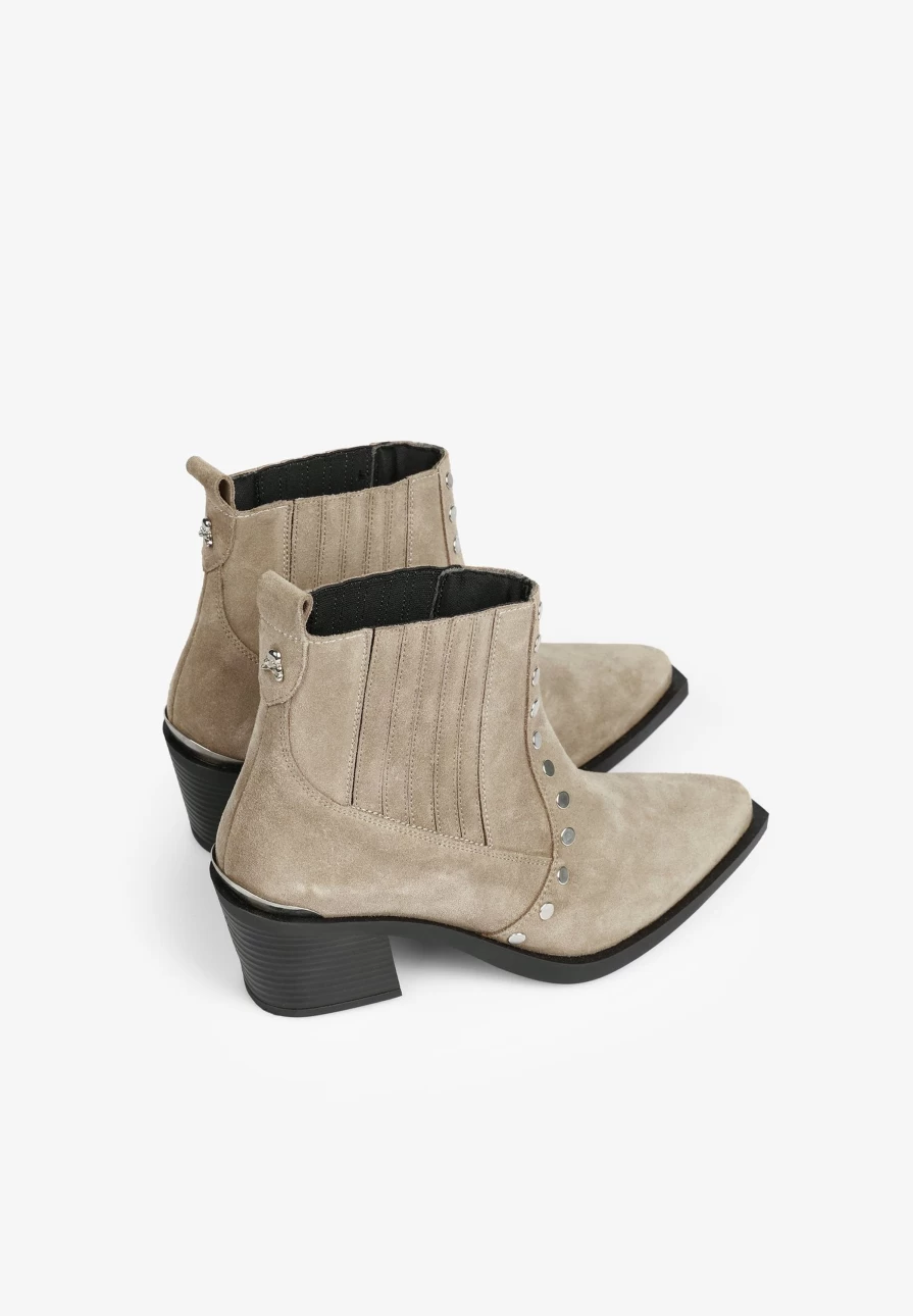 "ScalpersCompany Women's Taupe Cowboy Ankle Boots with Studs - Western Style Footwear"