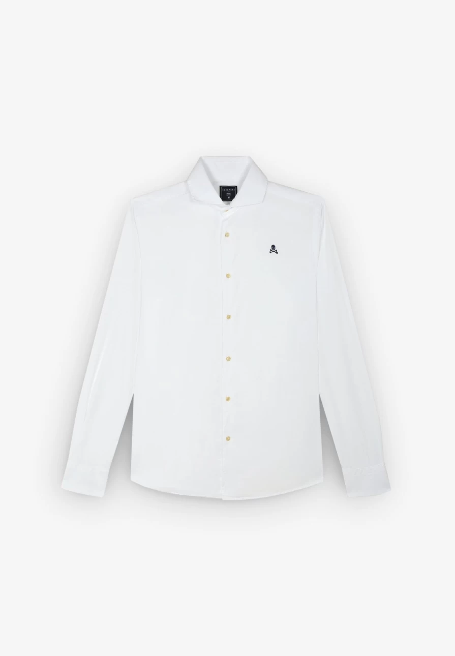 "ScalpersCompany Men's White Skull Print Contrast Shirt - Edgy Graphic Tee"