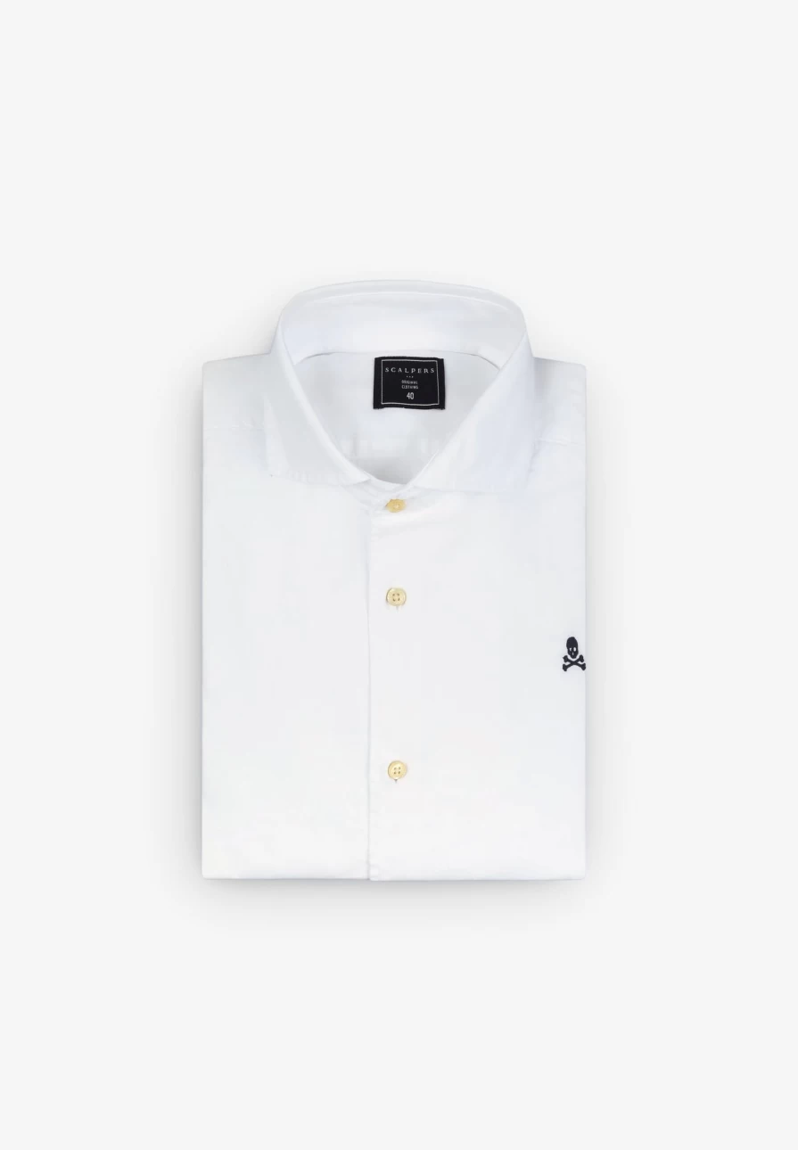 "ScalpersCompany Men's White Skull Print Contrast Shirt - Edgy Graphic Tee"