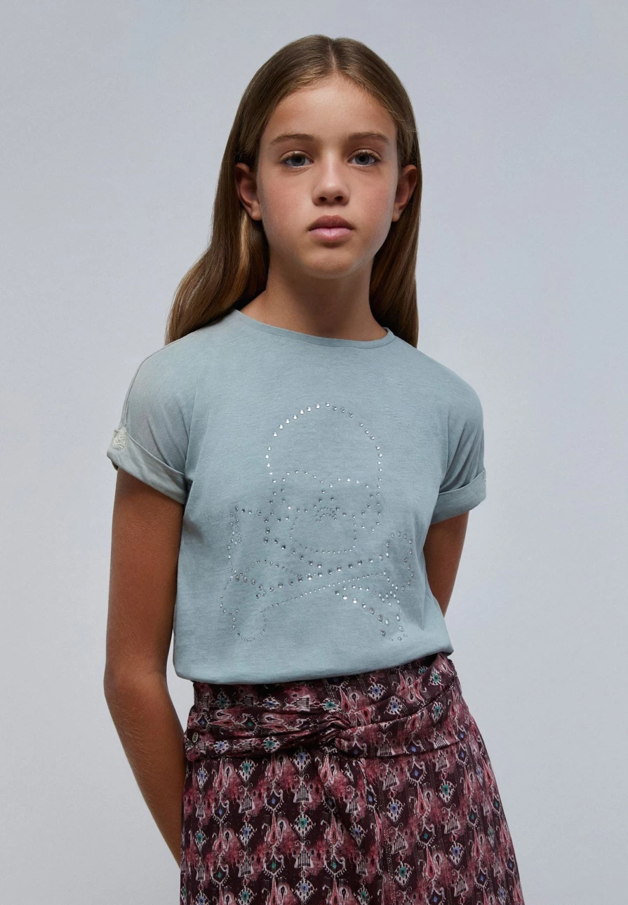 "ScalpersCompany Kids Rhinestone Skull T-Shirt - Sparkling Graphic Tee for Children"