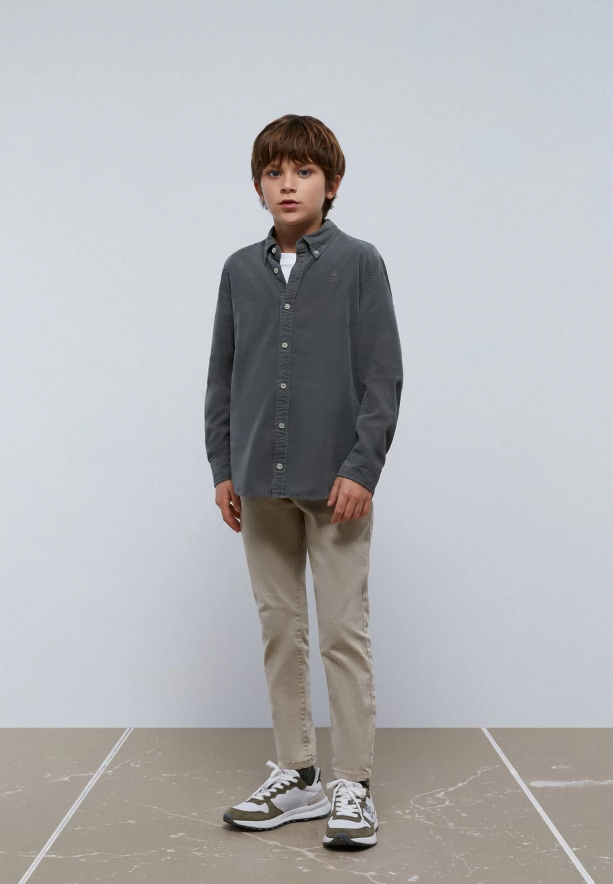 "ScalpersCompany Kids Khaki Micro Corduroy Skull Print Shirt"