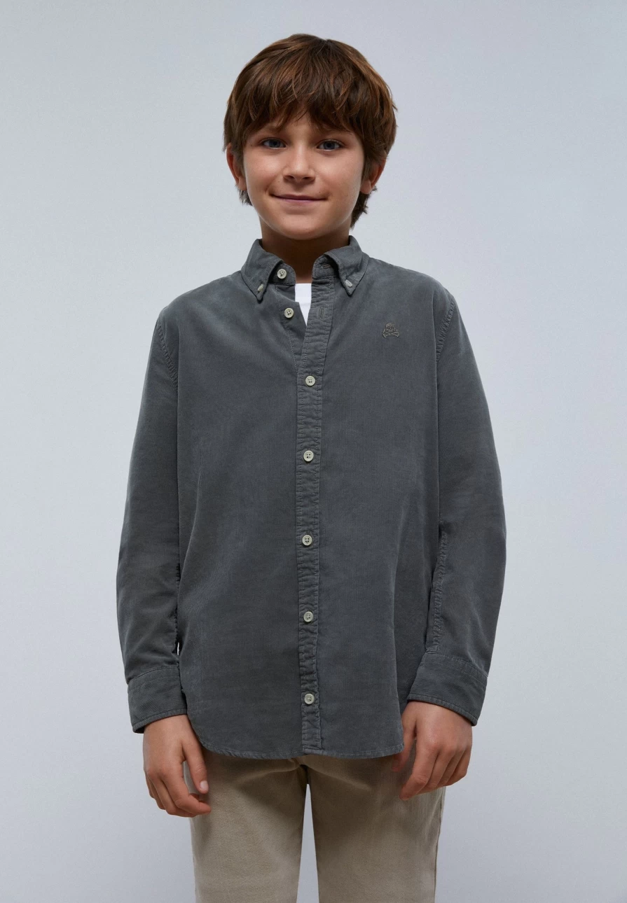 "ScalpersCompany Kids Khaki Micro Corduroy Skull Print Shirt"