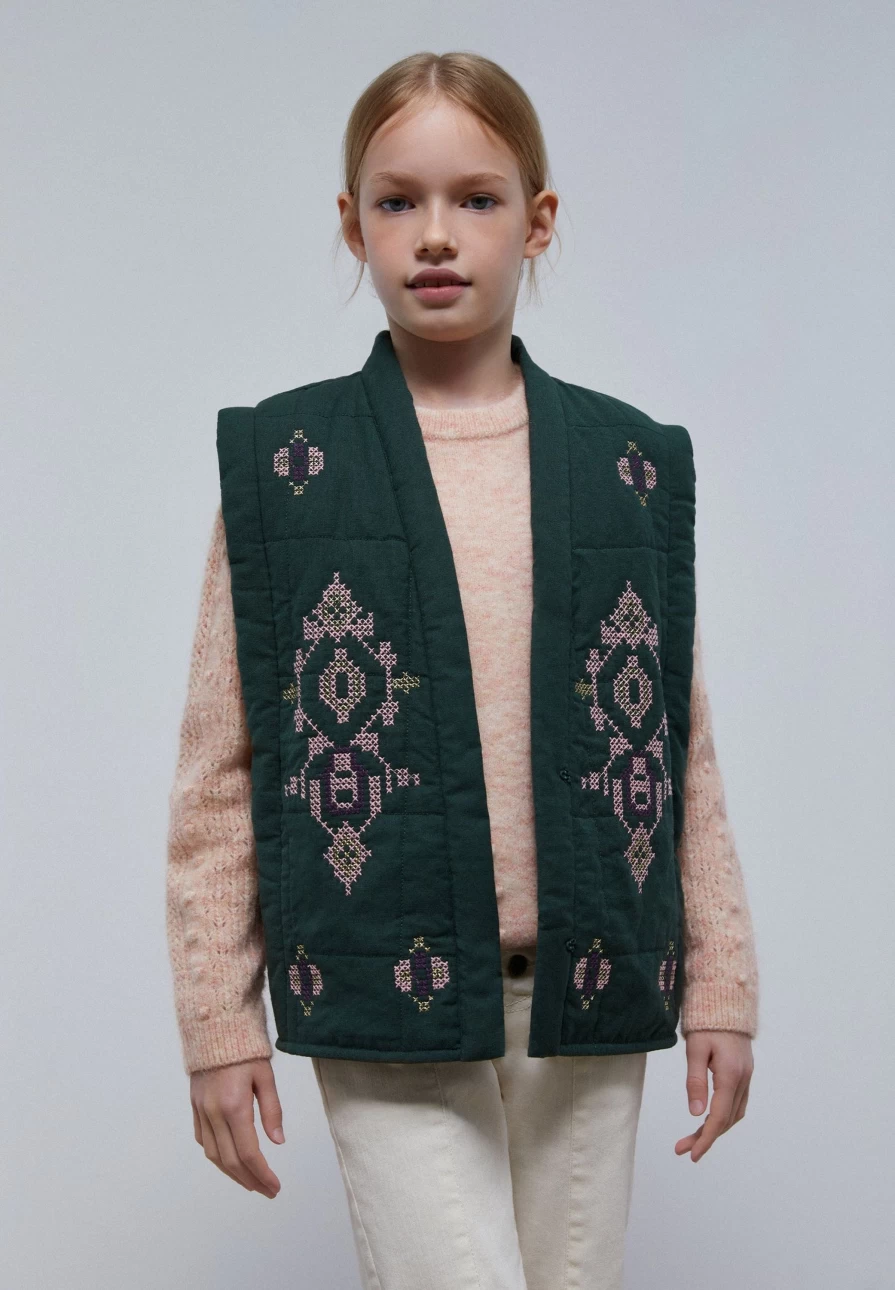 "Scalpers Company Kids Quilted Waistcoat - Embroidered Details Vest for Children"