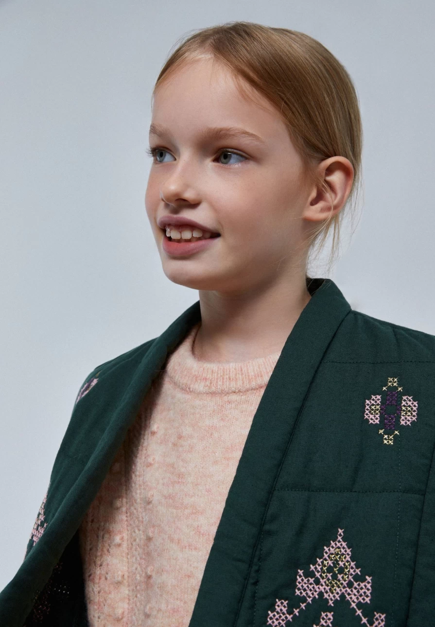 "Scalpers Company Kids Quilted Waistcoat - Embroidered Details Vest for Children"