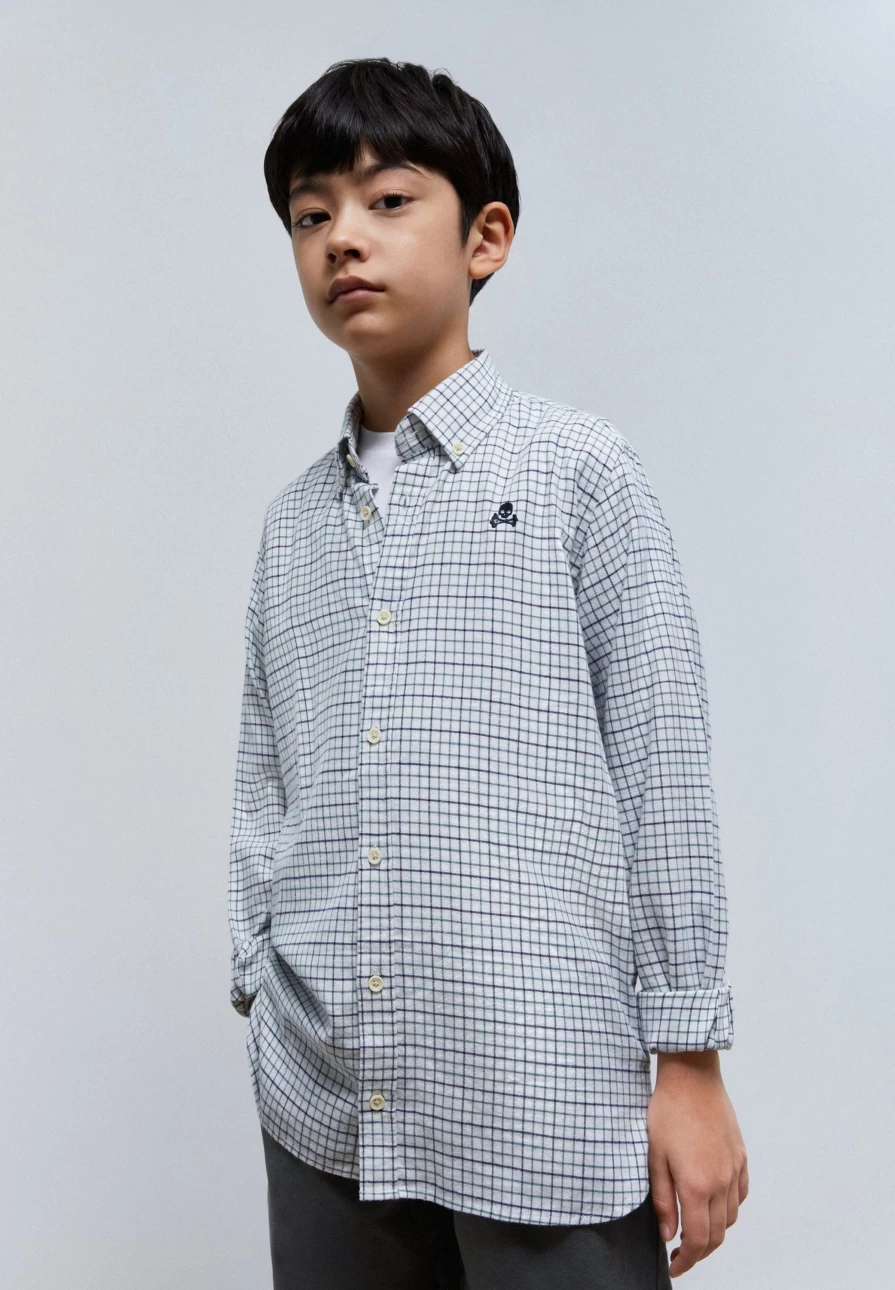 "Scalpers Company Kids' Skull Print Check Shirt - Stylish & Trendy"