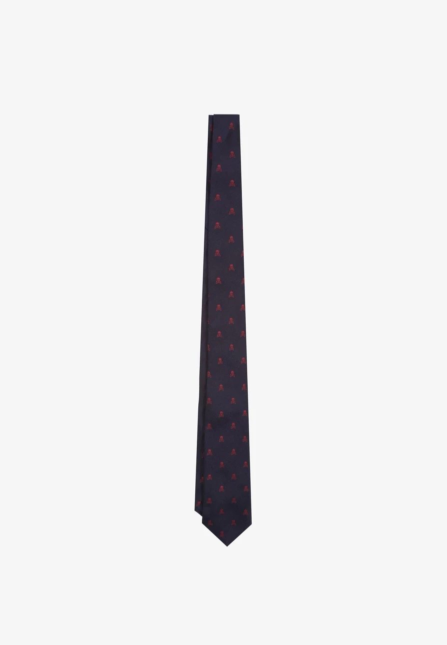 "ScalpersCompany Men's Skull Tie in Navy & Burgundy - Stylish Gothic Necktie for Men"