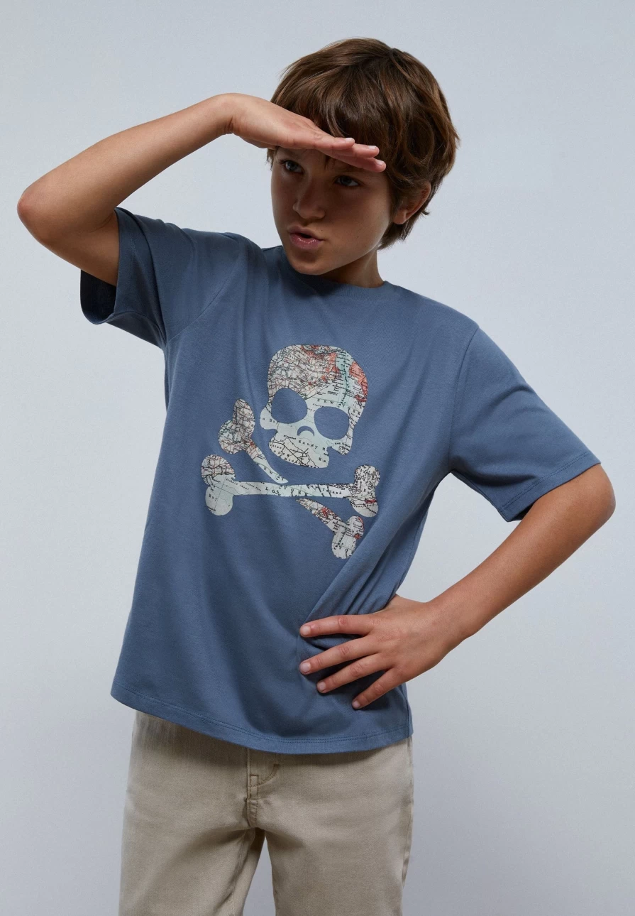"ScalpersCompany Kids Map Skull Graphic T-Shirt for Boys and Girls"