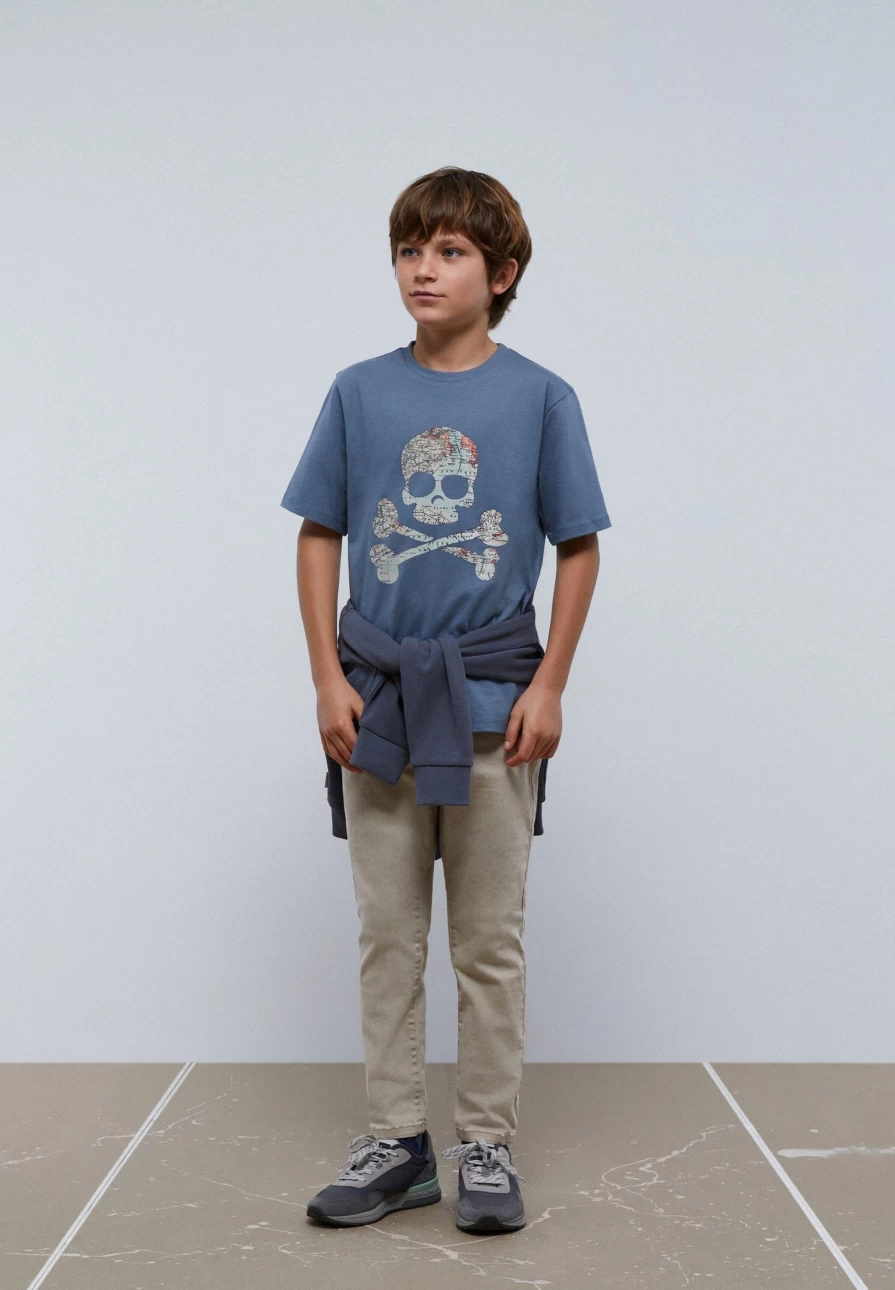 "ScalpersCompany Kids Map Skull Graphic T-Shirt for Boys and Girls"