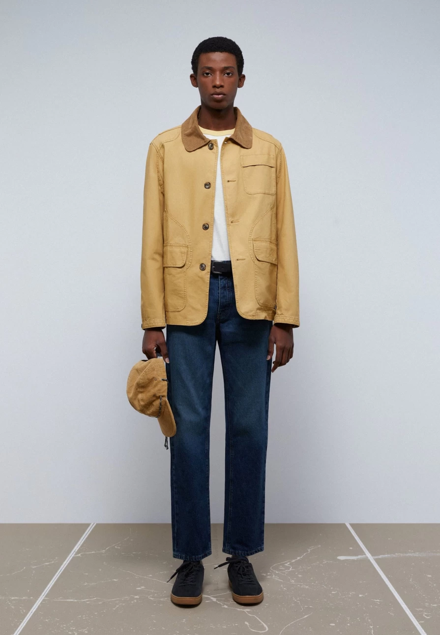 "ScalpersCompany Men's Mustard Premium Contrast Jacket with Corduroy Collar"
