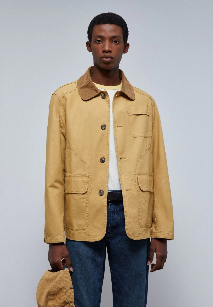 "ScalpersCompany Men's Mustard Premium Contrast Jacket with Corduroy Collar"