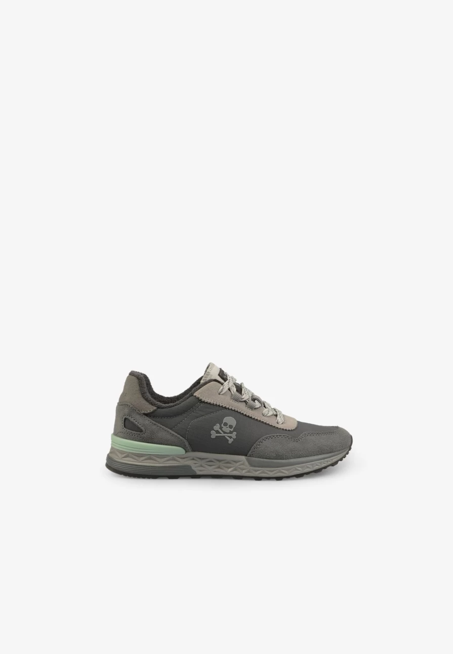 "ScalpersCompany Grey Skull Sneakers for Kids - Stylish Skull Design Side Detail"