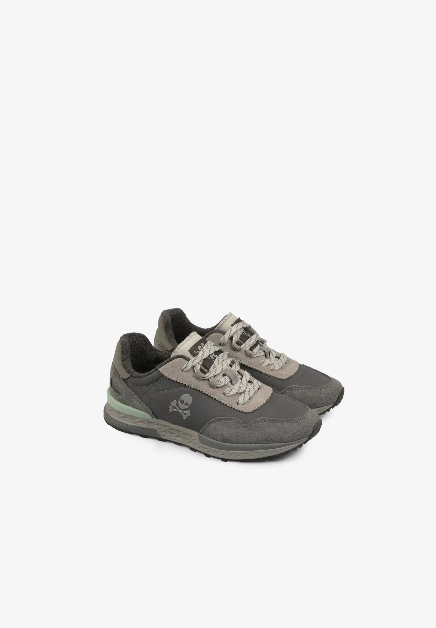 "ScalpersCompany Grey Skull Sneakers for Kids - Stylish Skull Design Side Detail"