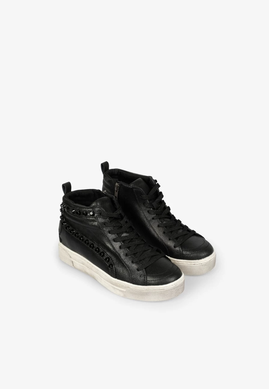 "ScalpersCompany Women's High Top Studded Sneakers - Edgy Fashion Streetwear Shoes"