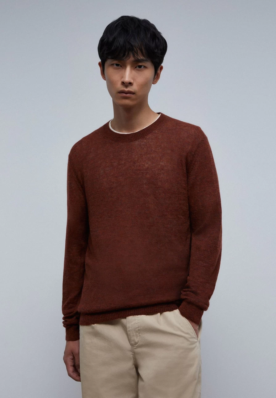 "ScalpersCompany Men's Terracotta Heather Knit Sweater - Soft Casual Pullover"