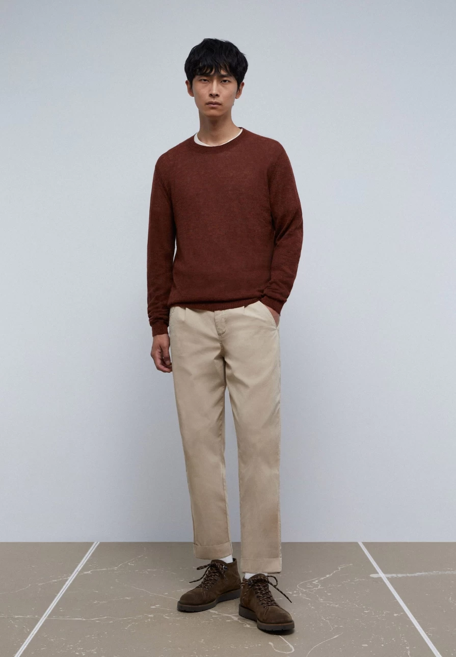 "ScalpersCompany Men's Terracotta Heather Knit Sweater - Soft Casual Pullover"