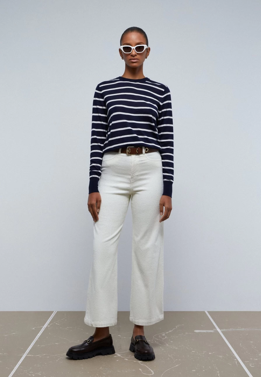 "ScalpersCompany Women's Navy Stripes Soft Knit Sweater – Cozy Striped Pullover"
