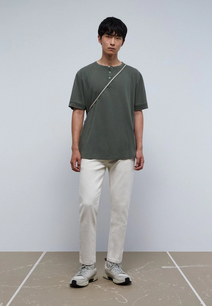 "ScalpersCompany Men's Dark Khaki Soft Button-Down Collar T-Shirt"