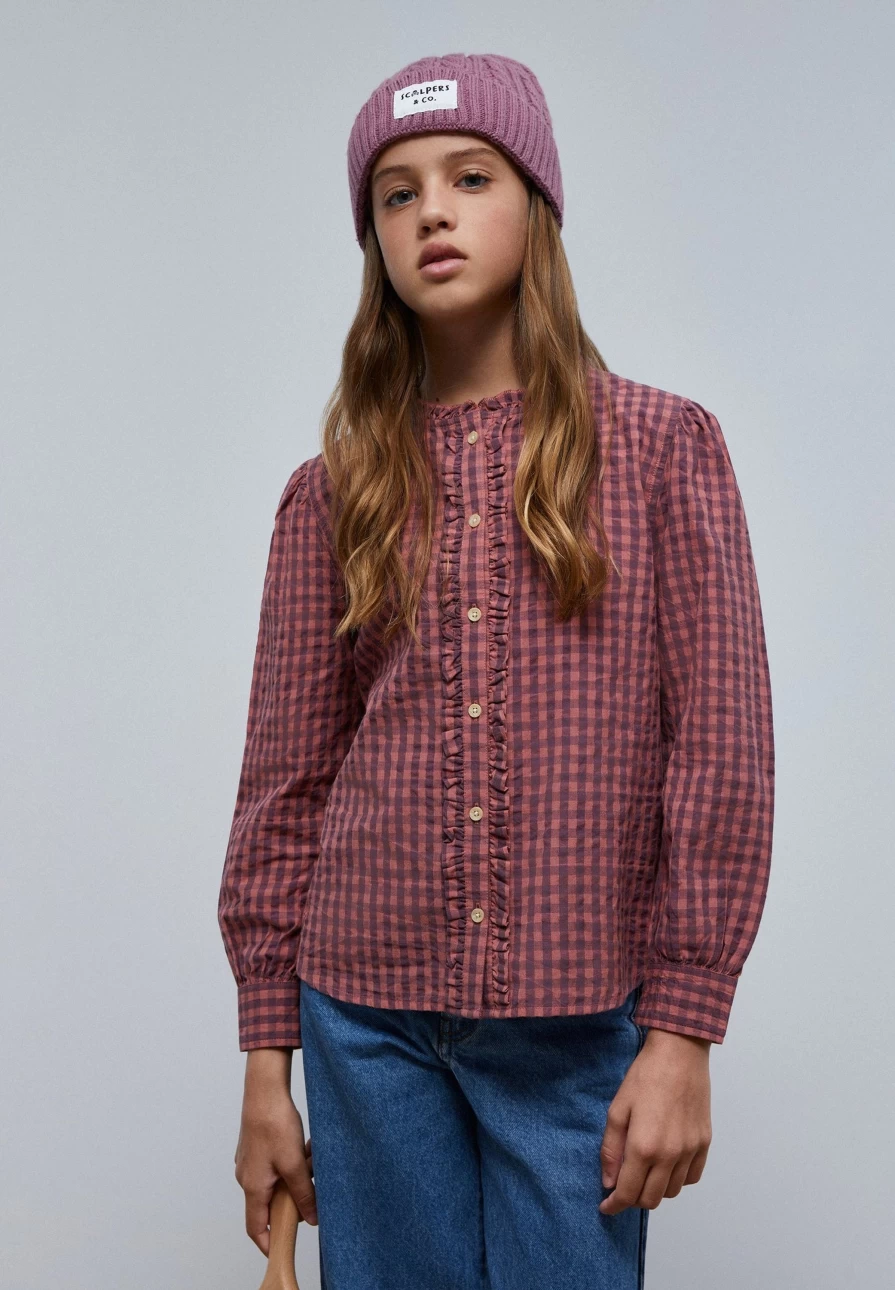 "ScalpersCompany Kids Mauve Check Gingham Blouse for Girls & Boys"