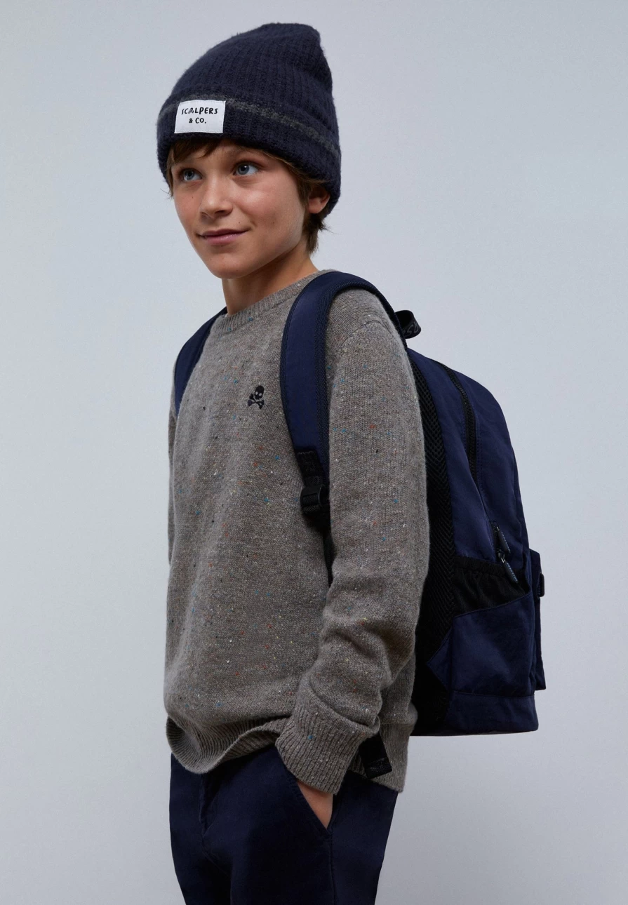 "ScalpersCompany Kids Navy Skull Print Basic Backpack - Durable School Bag for Children"