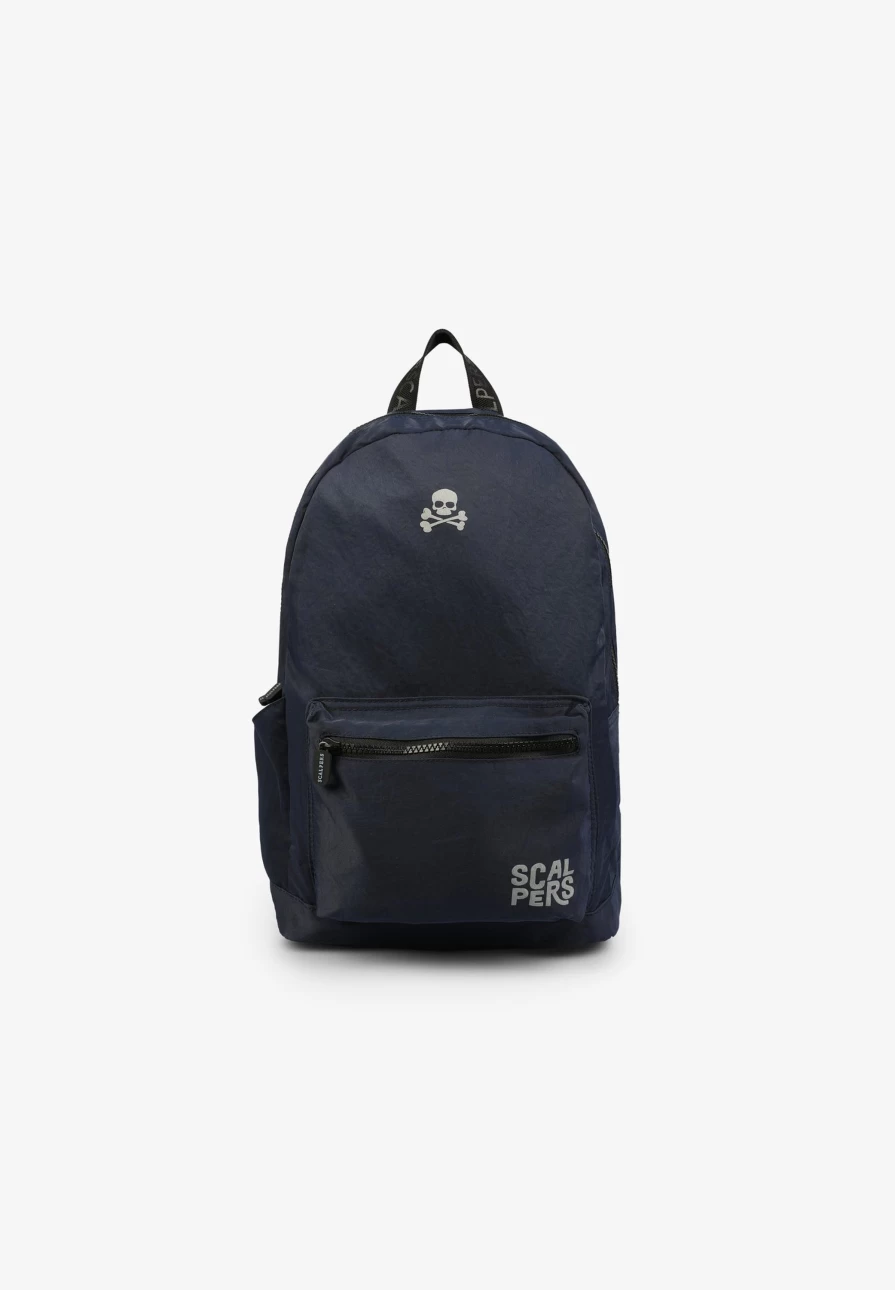 "ScalpersCompany Kids Navy Skull Print Basic Backpack - Durable School Bag for Children"