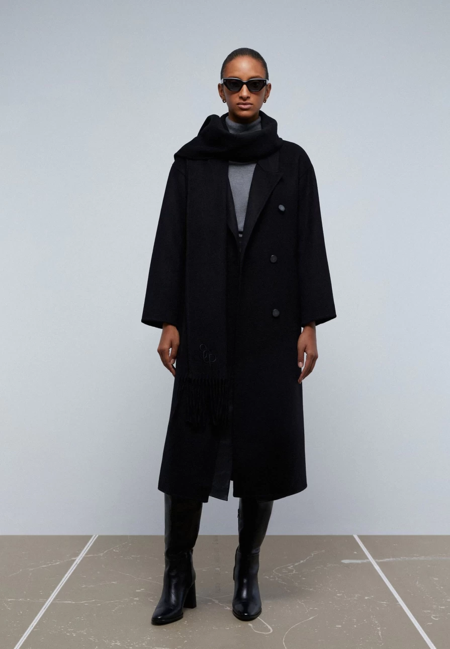 "ScalpersCompany Women's Wool Coat with Detachable Scarf – Warm Winter Outerwear"