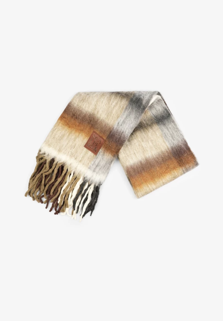 "ScalpersCompany Women's Fringed Scarf with Embroidered Logo Label – Stylish & Soft Fashion Accessory"