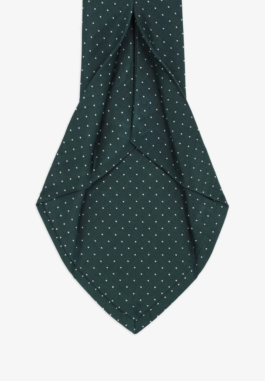 "ScalpersCompany Green Polka Dot Silk Tie for Men – Classic Seven-Fold Necktie"