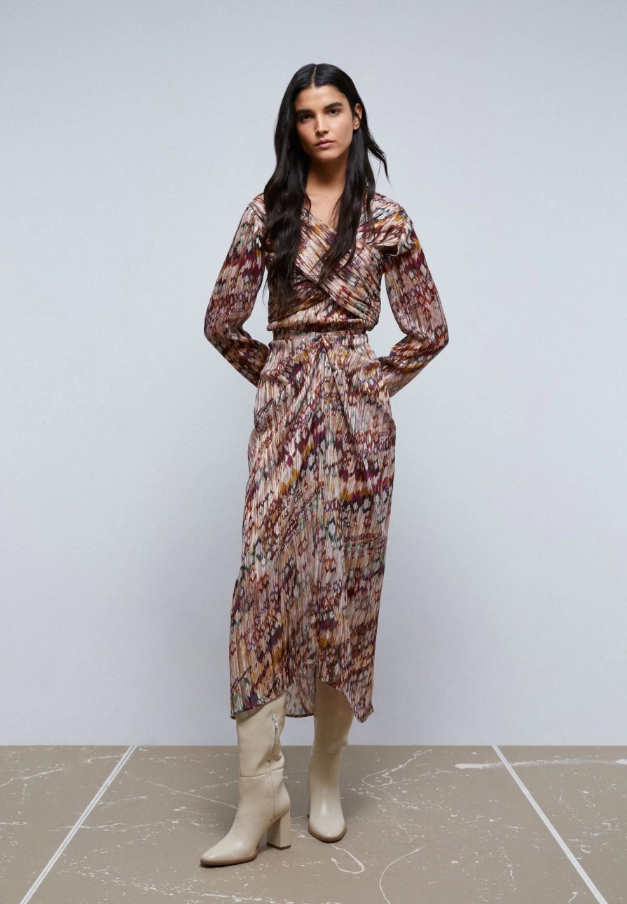 "ScalpersCompany Women's Multicolor Pleated Midi Skirt - Stylish & Trendy"