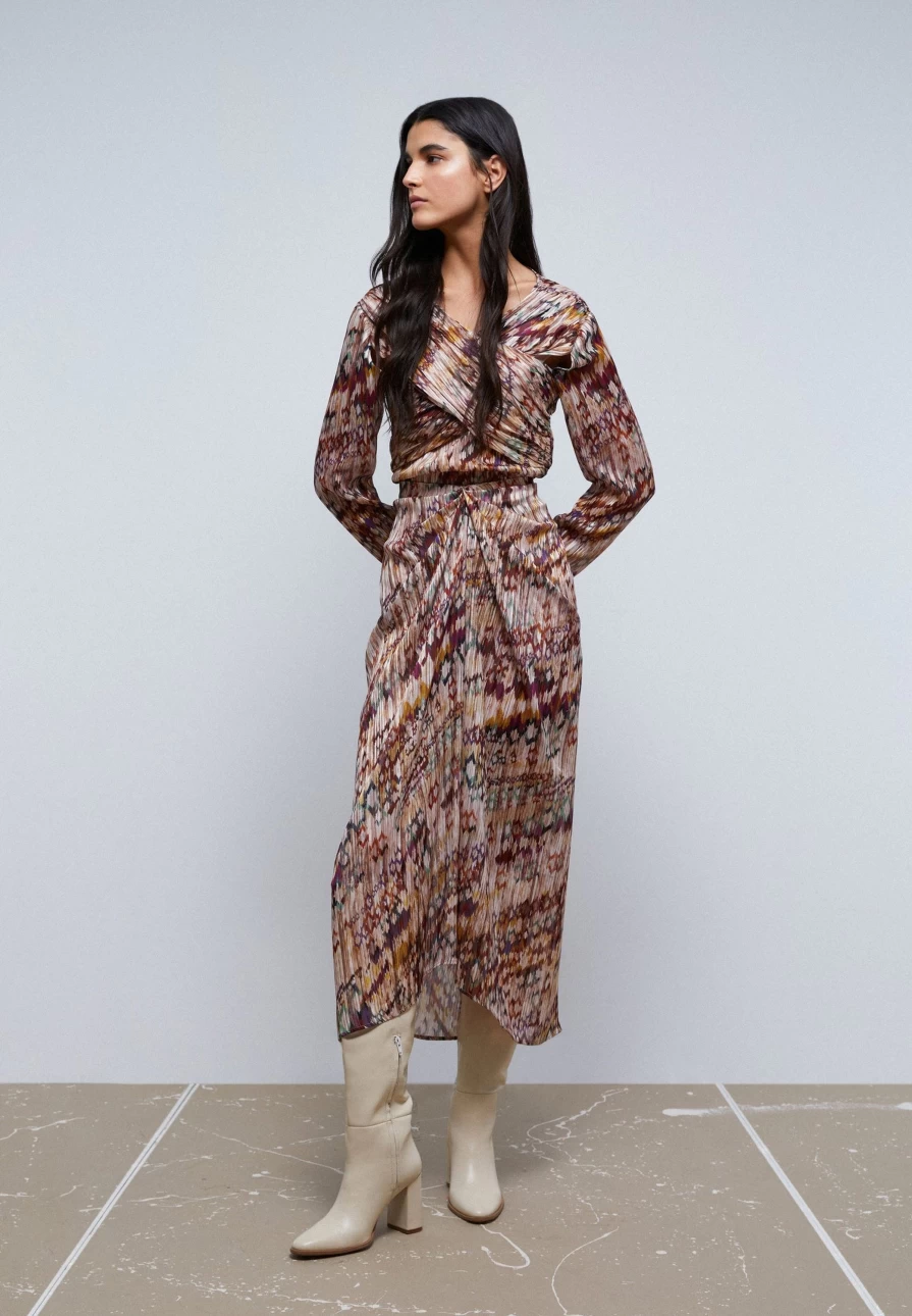 "ScalpersCompany Women's Multicolor Pleated Midi Skirt - Stylish & Trendy"
