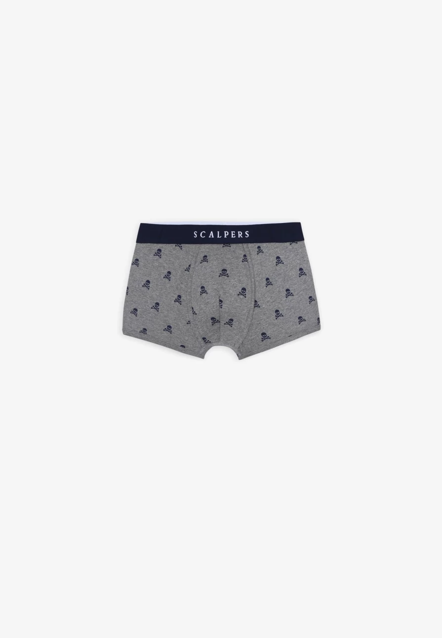 "ScalpersCompany Skull Print Boxer Briefs for Men - Grey Melange Underwear"