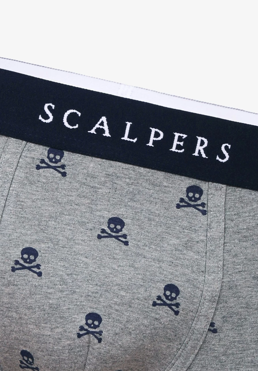 "ScalpersCompany Skull Print Boxer Briefs for Men - Grey Melange Underwear"