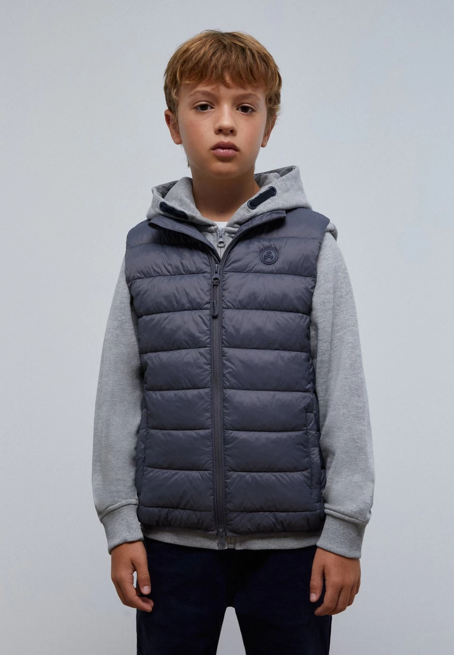 "ScalpersCompany Kids Grey Quilted Jacket with Skull Design"