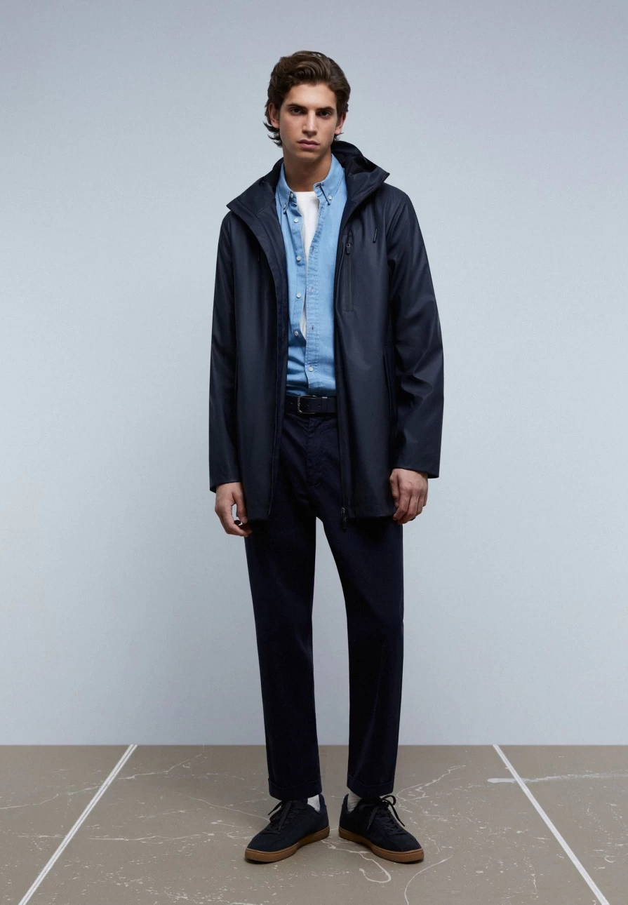 "ScalpersCompany Men's Navy Waterproof Parka Jacket – Windproof Outdoor Coat"